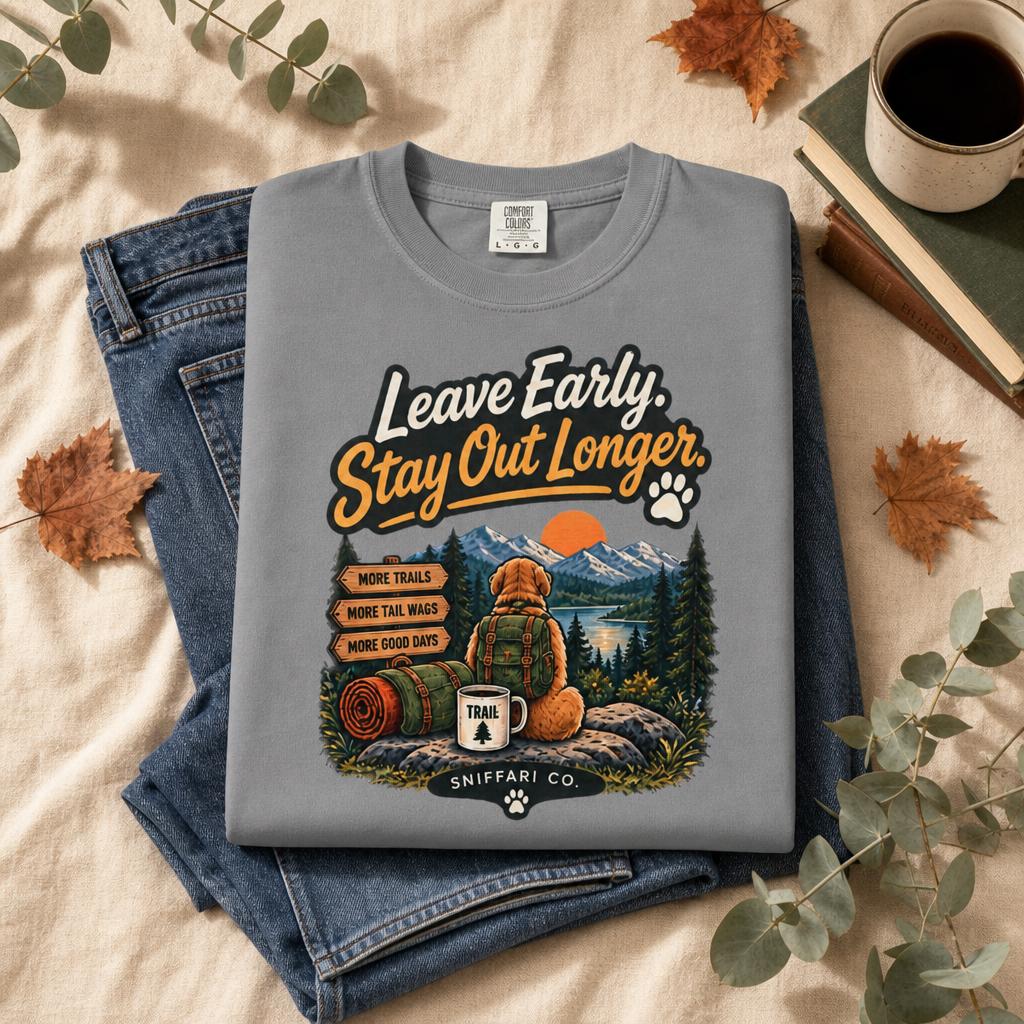 Leave Early Stay Out Longer T-Shirt | Outdoor Dog Tee Light