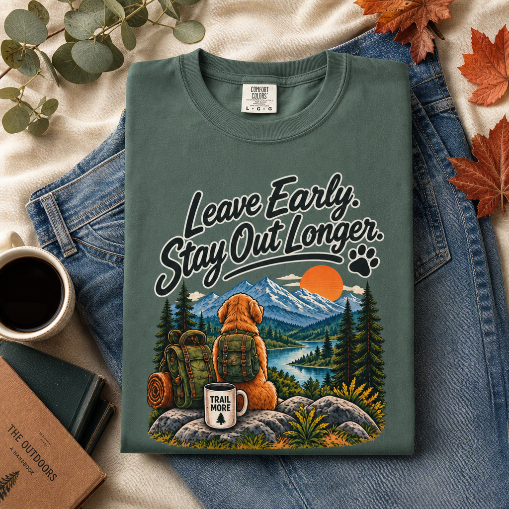 Leave Early Stay Out Longer T-Shirt | Outdoor Dog Tee Dark