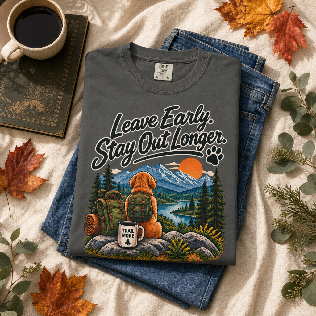 Leave Early Stay Out Longer T-Shirt | Outdoor Dog Tee Dark