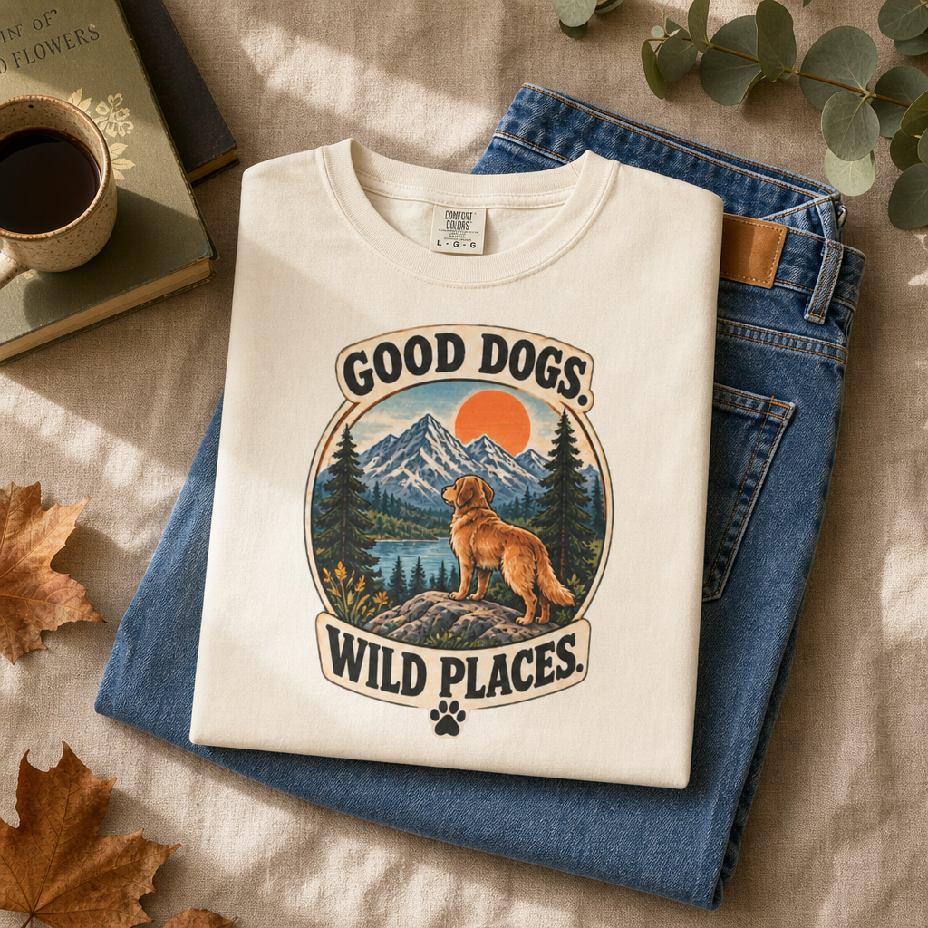 Good Dogs Wild Places T-Shirt | Outdoor Dog Lover Tee Dark