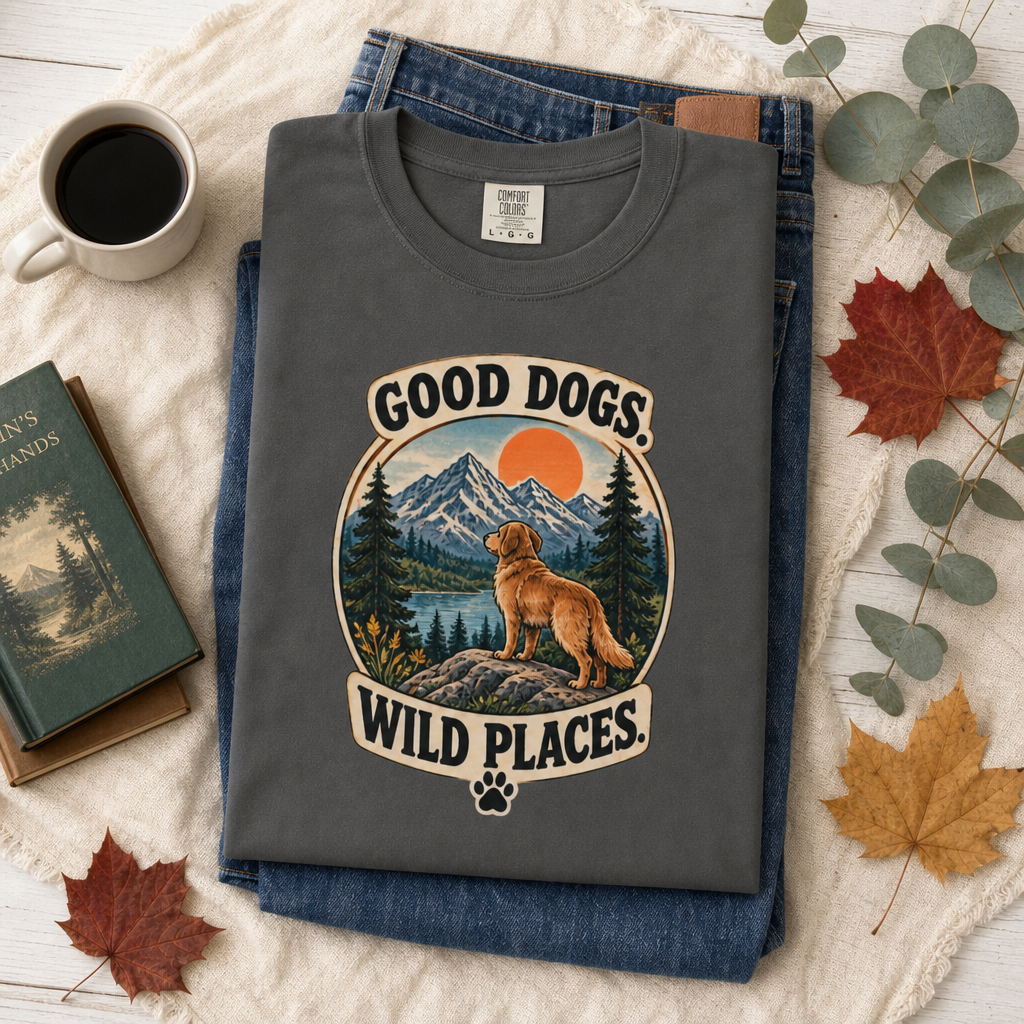 Good Dogs Wild Places T-Shirt | Outdoor Dog Lover Tee Dark