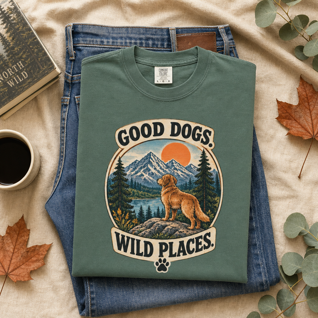 Good Dogs Wild Places T-Shirt | Outdoor Dog Lover Tee Dark