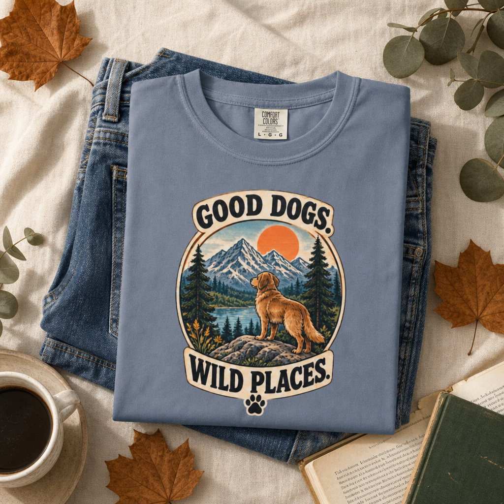 Good Dogs Wild Places T-Shirt | Outdoor Dog Lover Tee Dark