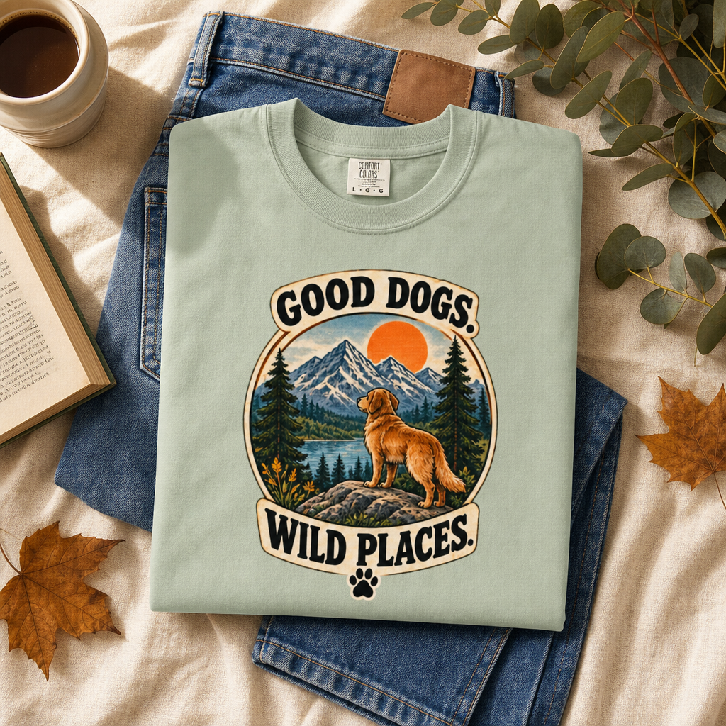 Good Dogs Wild Places T-Shirt | Outdoor Dog Lover Tee Dark