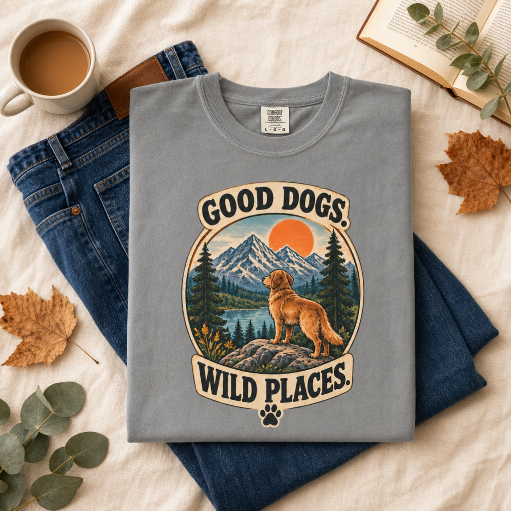 Good Dogs Wild Places T-Shirt | Outdoor Dog Lover Tee Dark