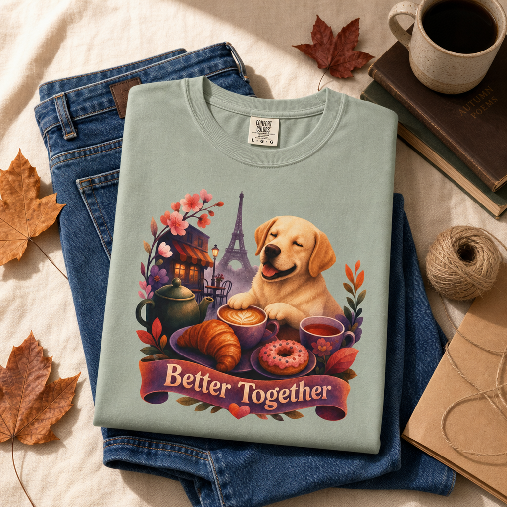 Better Together Labrador T-Shirt | Retro Dog, Coffee & Café Tee