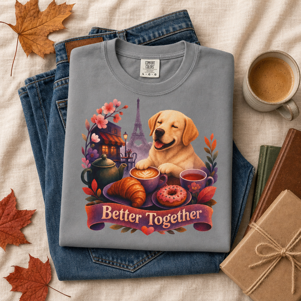 Better Together Labrador T-Shirt | Retro Dog, Coffee & Café Tee
