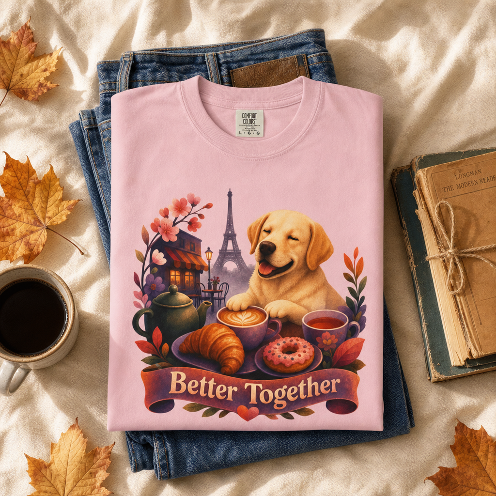 Better Together Labrador T-Shirt | Retro Dog, Coffee & Café Tee