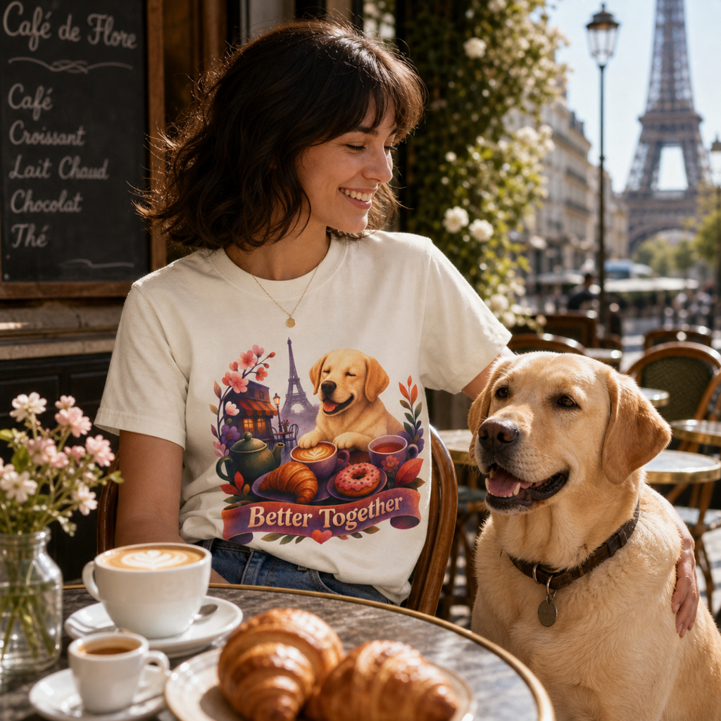 Better Together Labrador T-Shirt | Retro Dog, Coffee & Café Tee