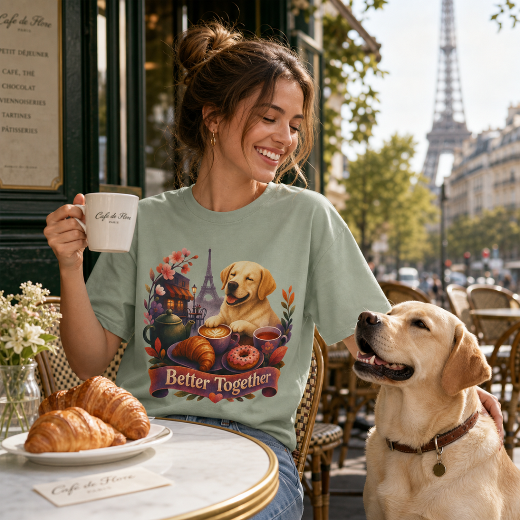 Better Together Labrador T-Shirt | Retro Dog, Coffee & Café Tee