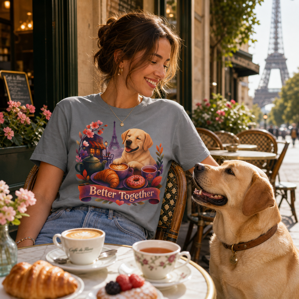 Better Together Labrador T-Shirt | Retro Dog, Coffee & Café Tee