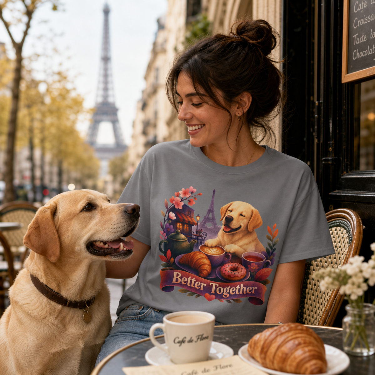 Better Together Labrador T-Shirt | Retro Dog, Coffee & Café Tee