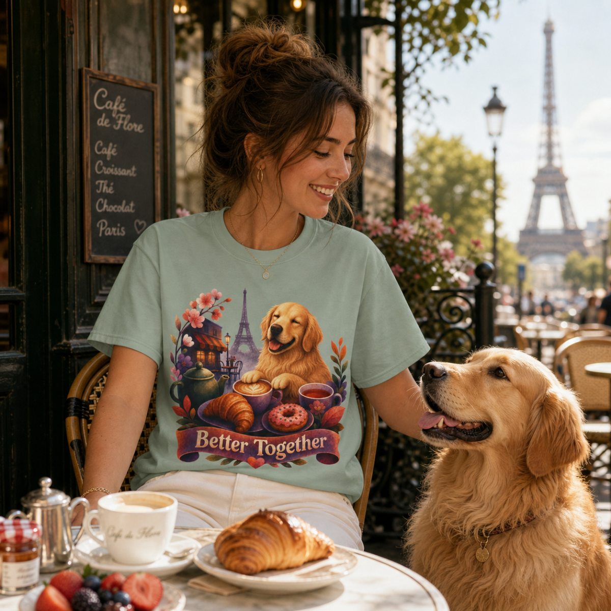 Better Together Golden Retriever T-Shirt | Retro Dog, Coffee & Café Tee