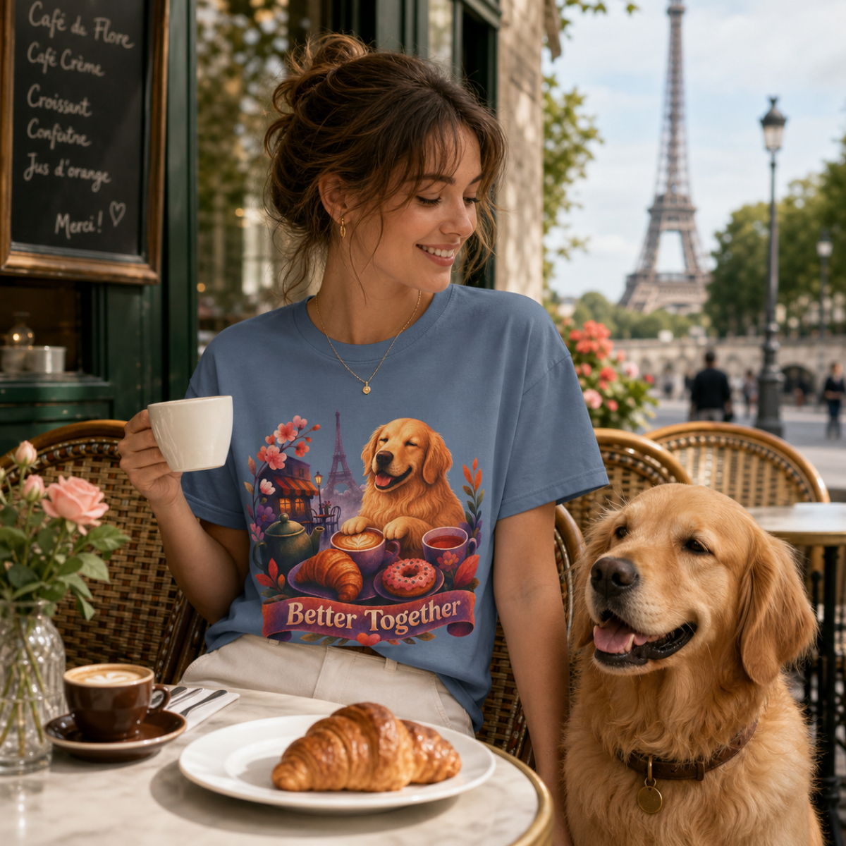 Better Together Golden Retriever T-Shirt | Retro Dog, Coffee & Café Tee