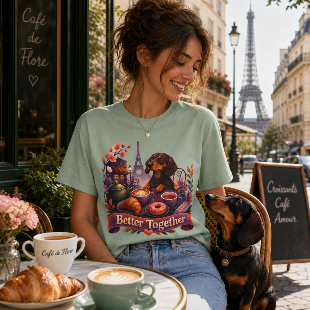 Better Together Dachshund T-Shirt | Retro Dog, Coffee & Café Tee