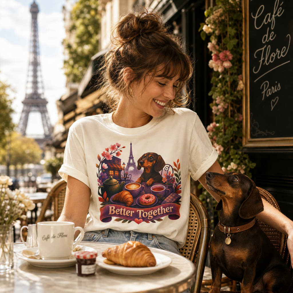 Better Together Dachshund T-Shirt | Retro Dog, Coffee & Café Tee