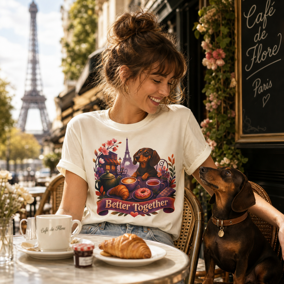 Better Together Dachshund T-Shirt | Retro Dog, Coffee & Café Tee