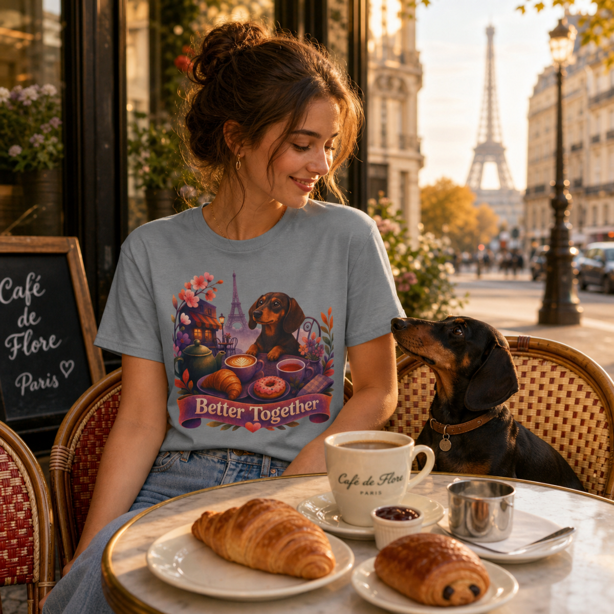 Better Together Dachshund T-Shirt | Retro Dog, Coffee & Café Tee