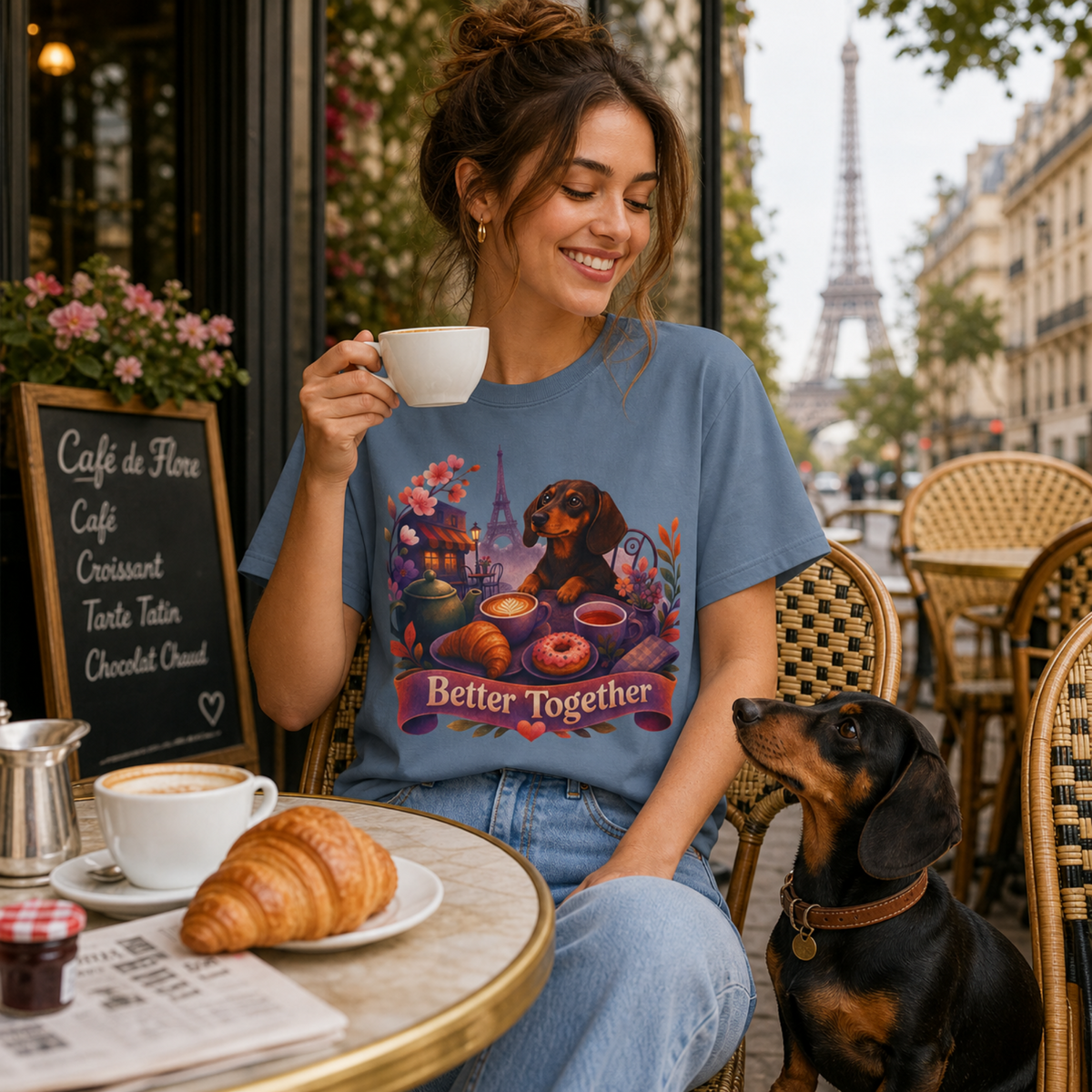 Better Together Dachshund T-Shirt | Retro Dog, Coffee & Café Tee