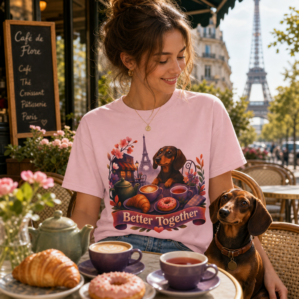 Better Together Dachshund T-Shirt | Retro Dog, Coffee & Café Tee