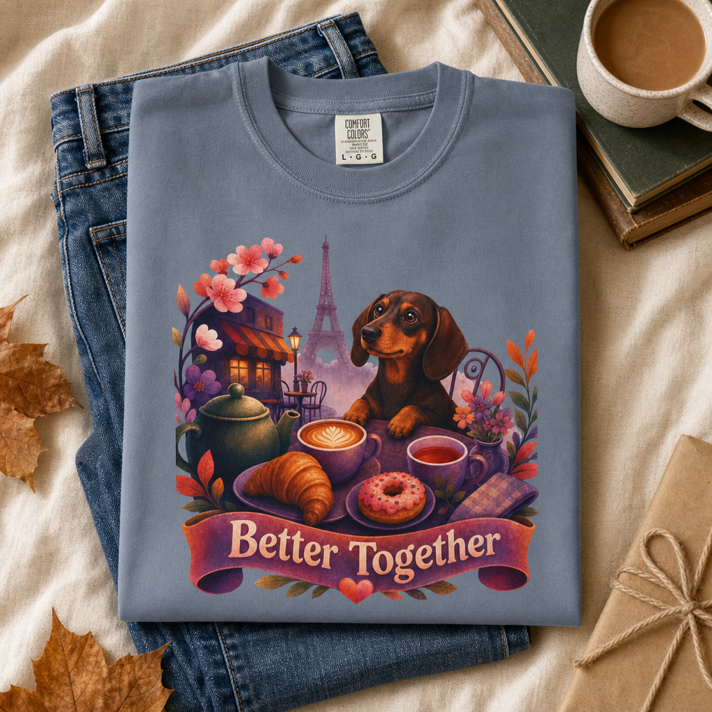Better Together Dachshund T-Shirt | Retro Dog, Coffee & Café Tee