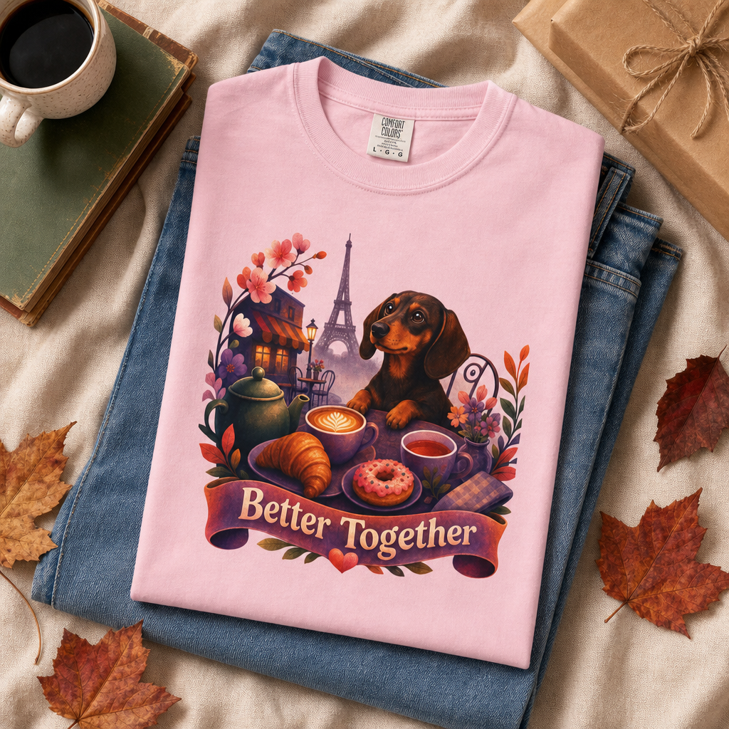 Better Together Dachshund T-Shirt | Retro Dog, Coffee & Café Tee
