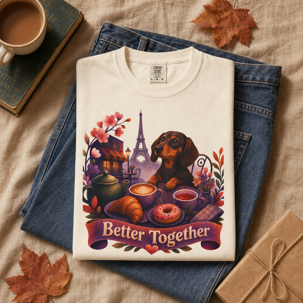 Better Together Dachshund T-Shirt | Retro Dog, Coffee & Café Tee
