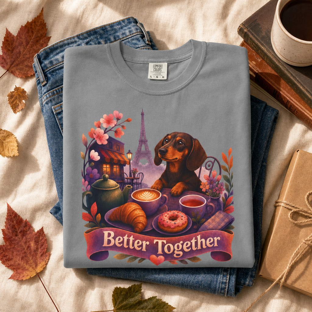 Better Together Dachshund T-Shirt | Retro Dog, Coffee & Café Tee
