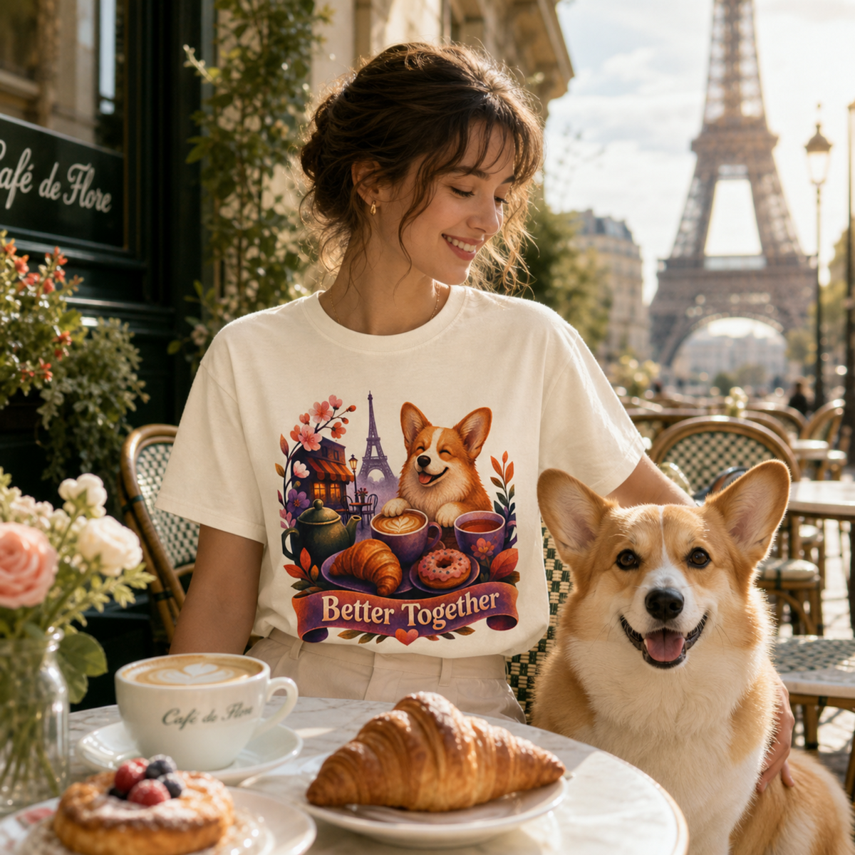 Better Together Corgi T-Shirt | Retro Dog, Coffee & Café Tee