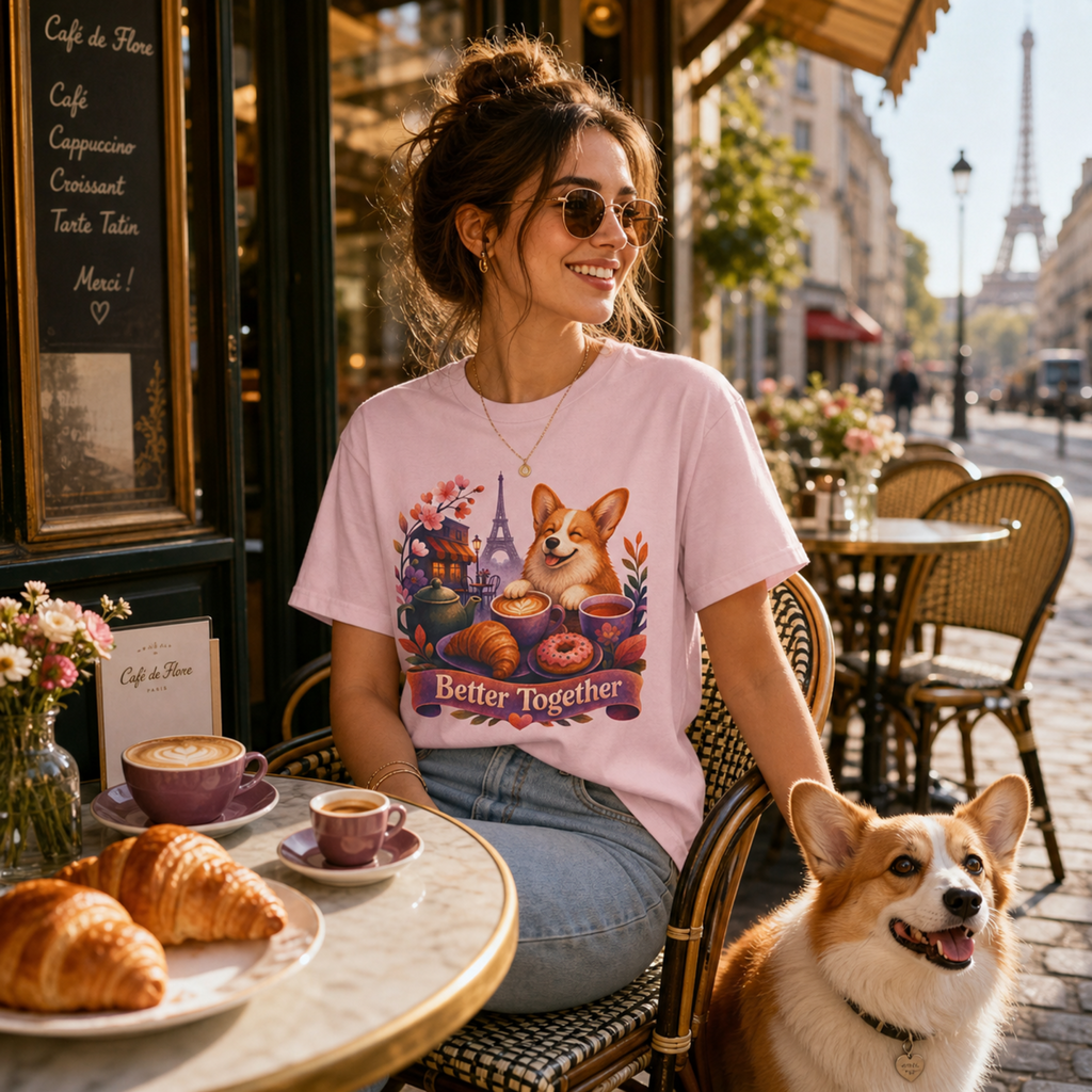 Better Together Corgi T-Shirt | Retro Dog, Coffee & Café Tee