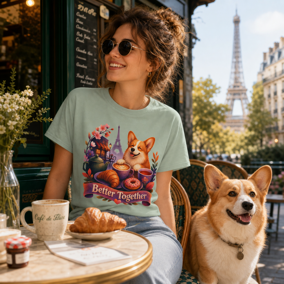 Better Together Corgi T-Shirt | Retro Dog, Coffee & Café Tee