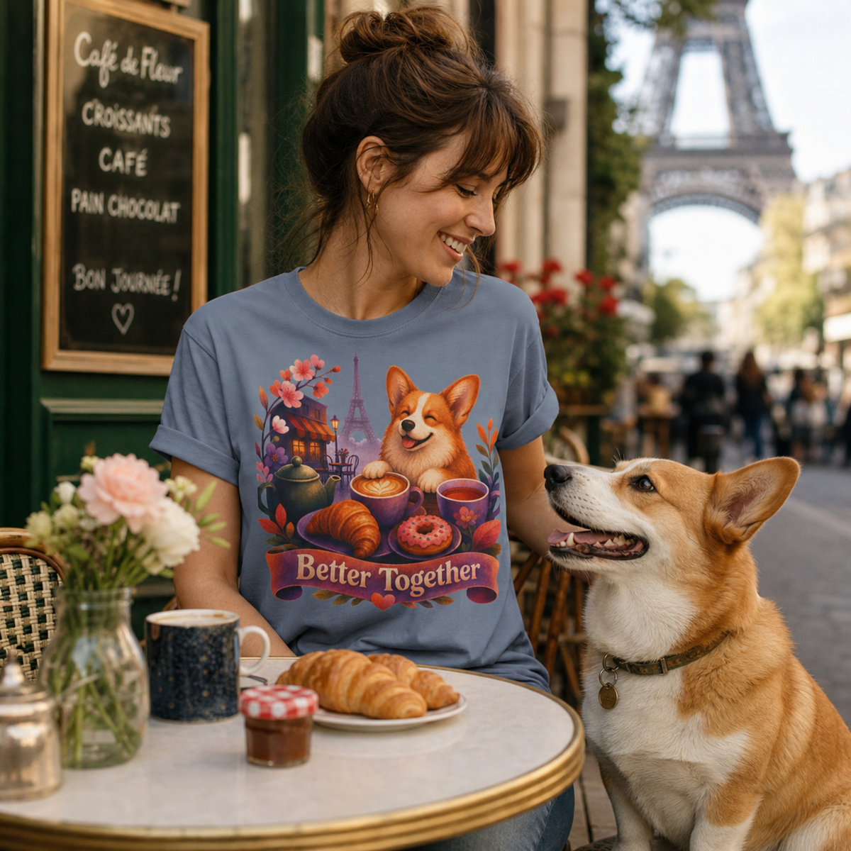Better Together Corgi T-Shirt | Retro Dog, Coffee & Café Tee