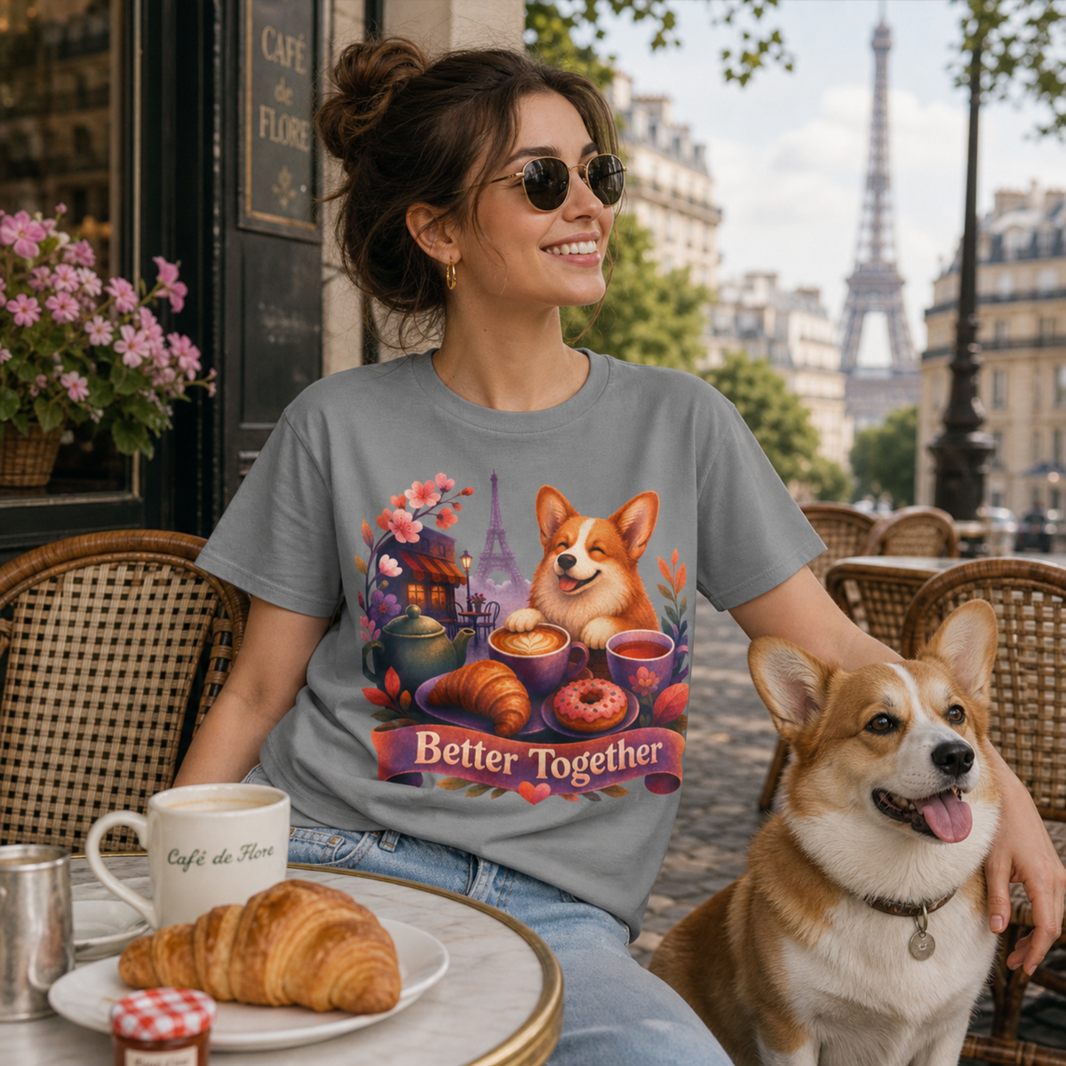 Better Together Corgi T-Shirt | Retro Dog, Coffee & Café Tee