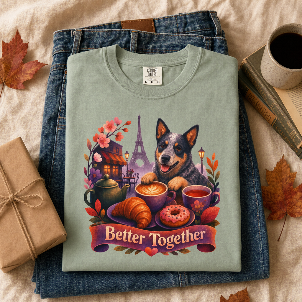 Better Together Blue Heeler T-Shirt | Retro Dog, Coffee & Café Tee