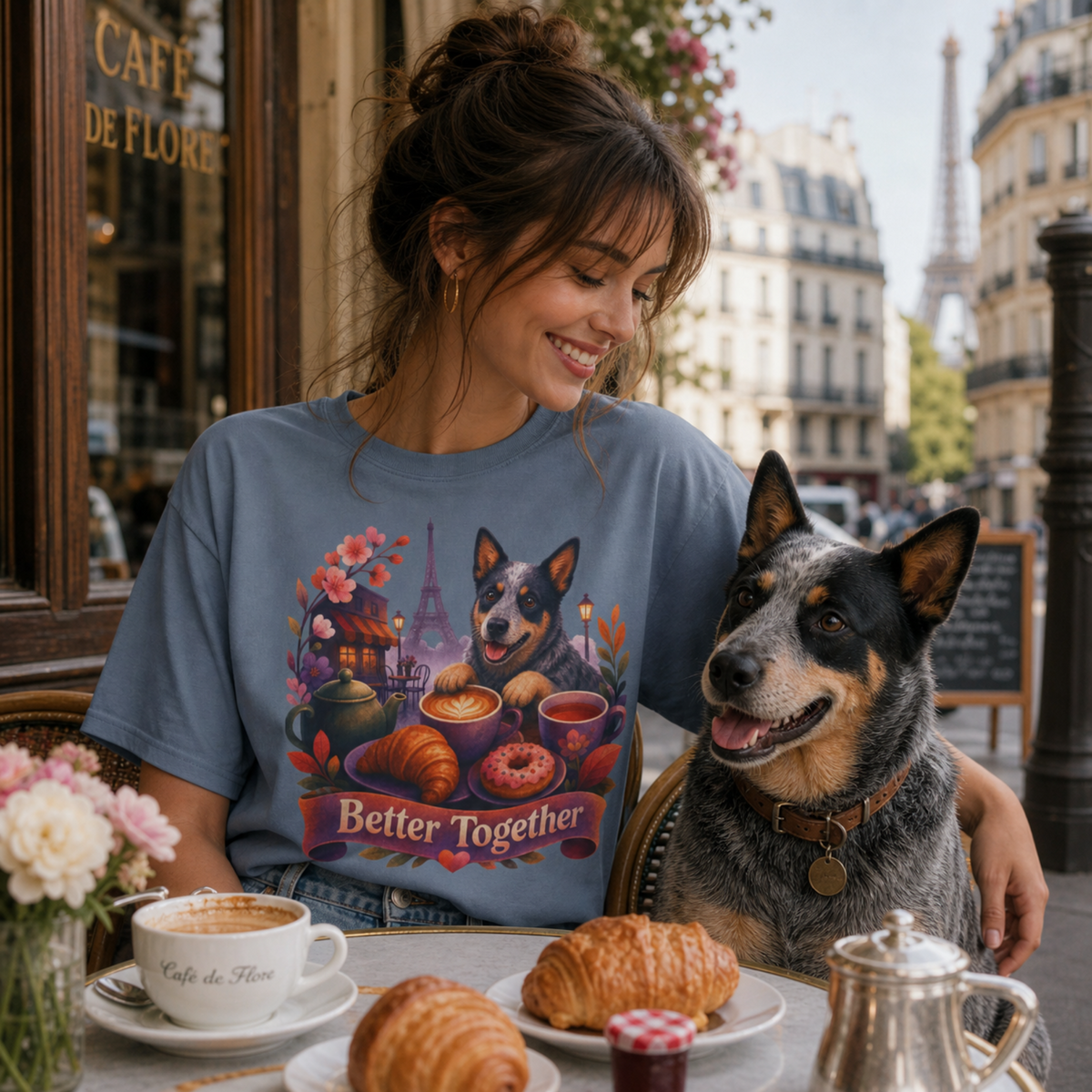 Better Together Blue Heeler T-Shirt | Retro Dog, Coffee & Café Tee