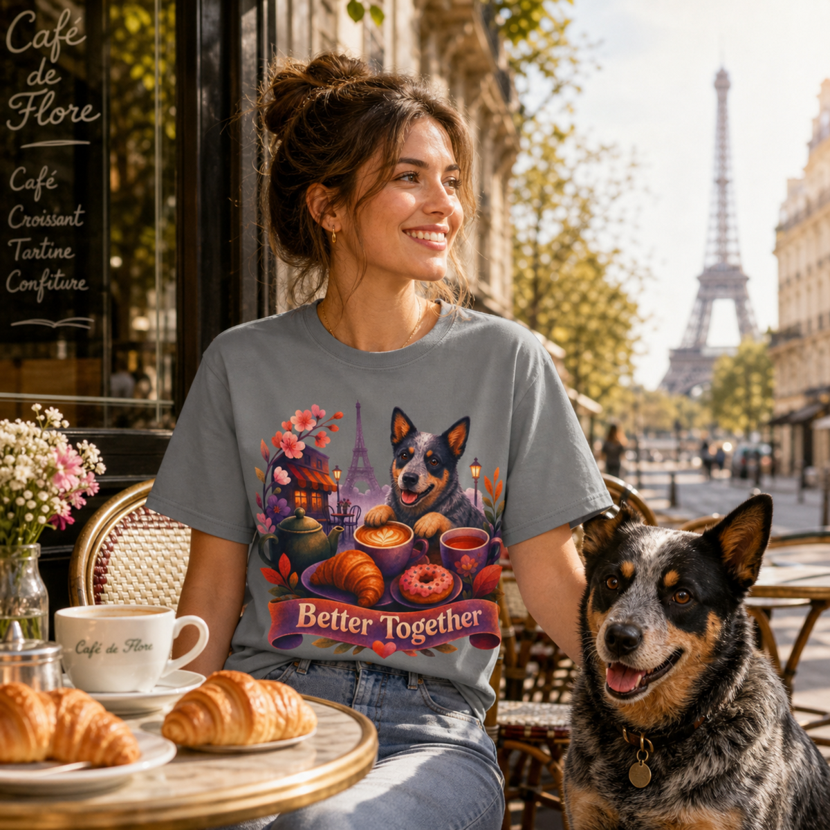 Better Together Blue Heeler T-Shirt | Retro Dog, Coffee & Café Tee