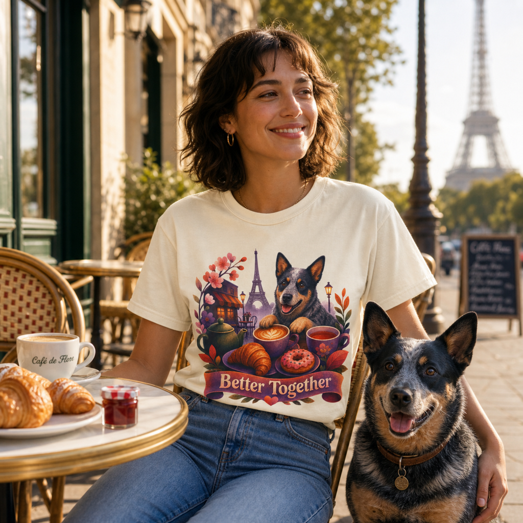 Better Together Blue Heeler T-Shirt | Retro Dog, Coffee & Café Tee