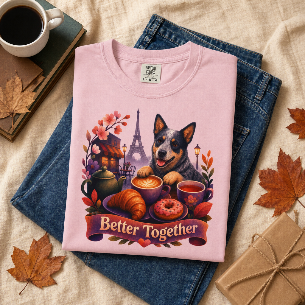 Better Together Blue Heeler T-Shirt | Retro Dog, Coffee & Café Tee