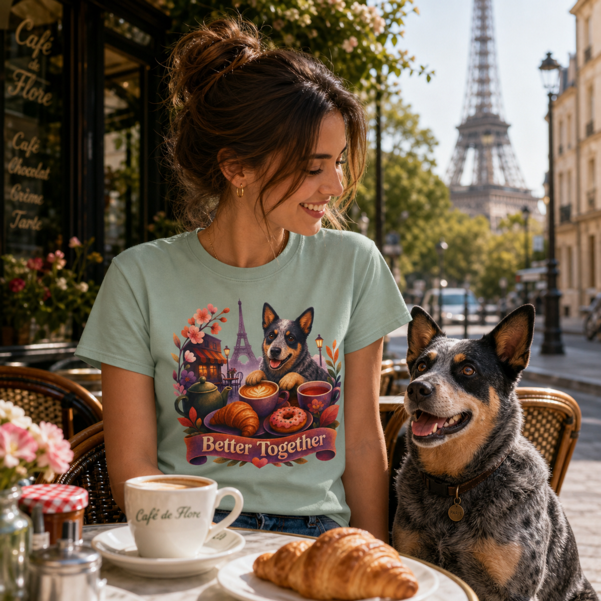 Better Together Blue Heeler T-Shirt | Retro Dog, Coffee & Café Tee
