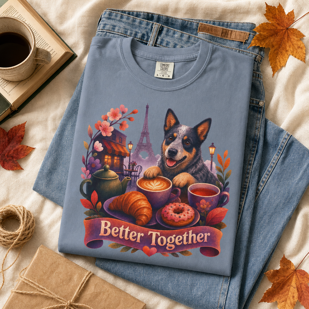Better Together Blue Heeler T-Shirt | Retro Dog, Coffee & Café Tee