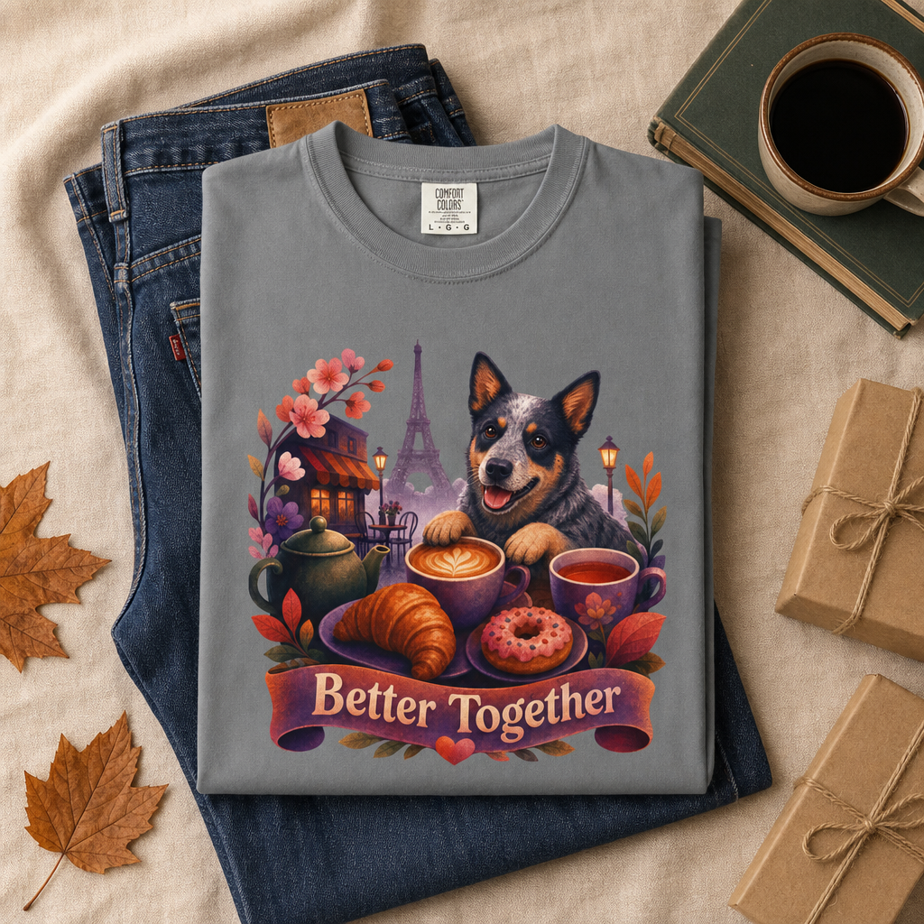 Better Together Blue Heeler T-Shirt | Retro Dog, Coffee & Café Tee