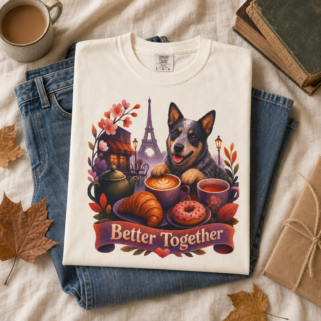 Better Together Blue Heeler T-Shirt | Retro Dog, Coffee & Café Tee