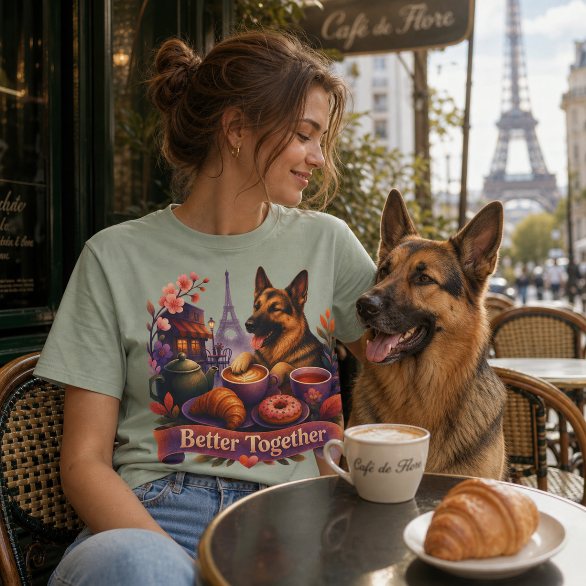 Better Together German Shepherd T-Shirt | Retro Dog, Coffee & Café Tee