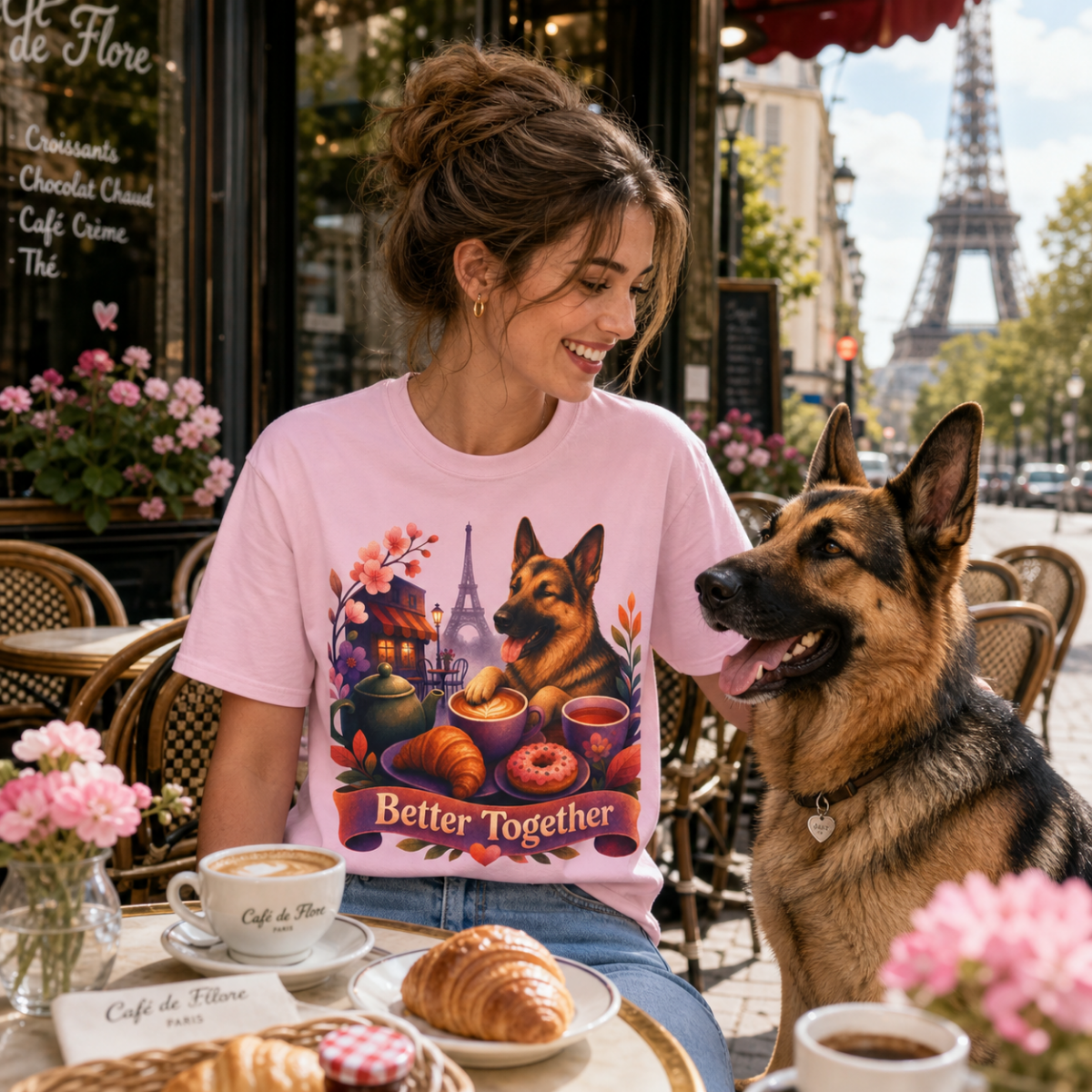 Better Together German Shepherd T-Shirt | Retro Dog, Coffee & Café Tee