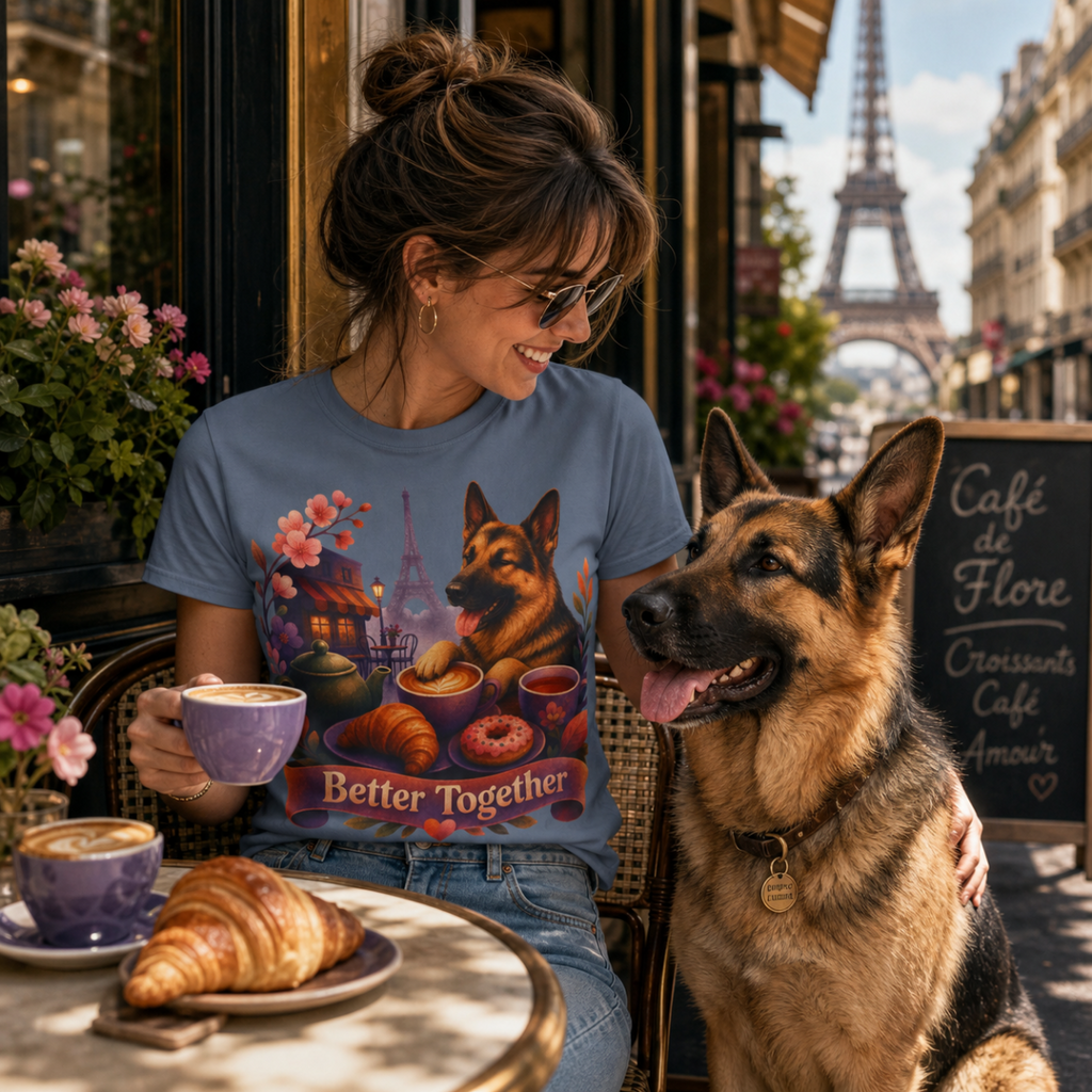Better Together German Shepherd T-Shirt | Retro Dog, Coffee & Café Tee