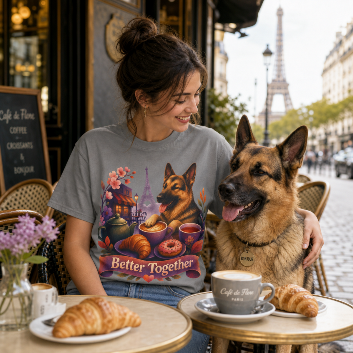 Better Together German Shepherd T-Shirt | Retro Dog, Coffee & Café Tee