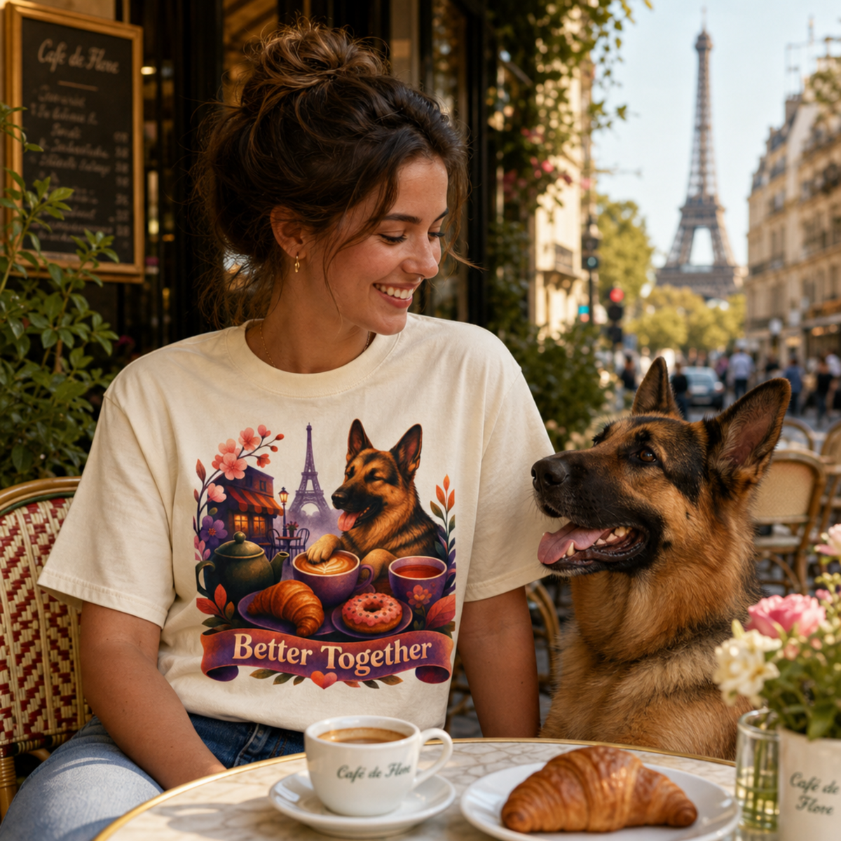 Better Together German Shepherd T-Shirt | Retro Dog, Coffee & Café Tee