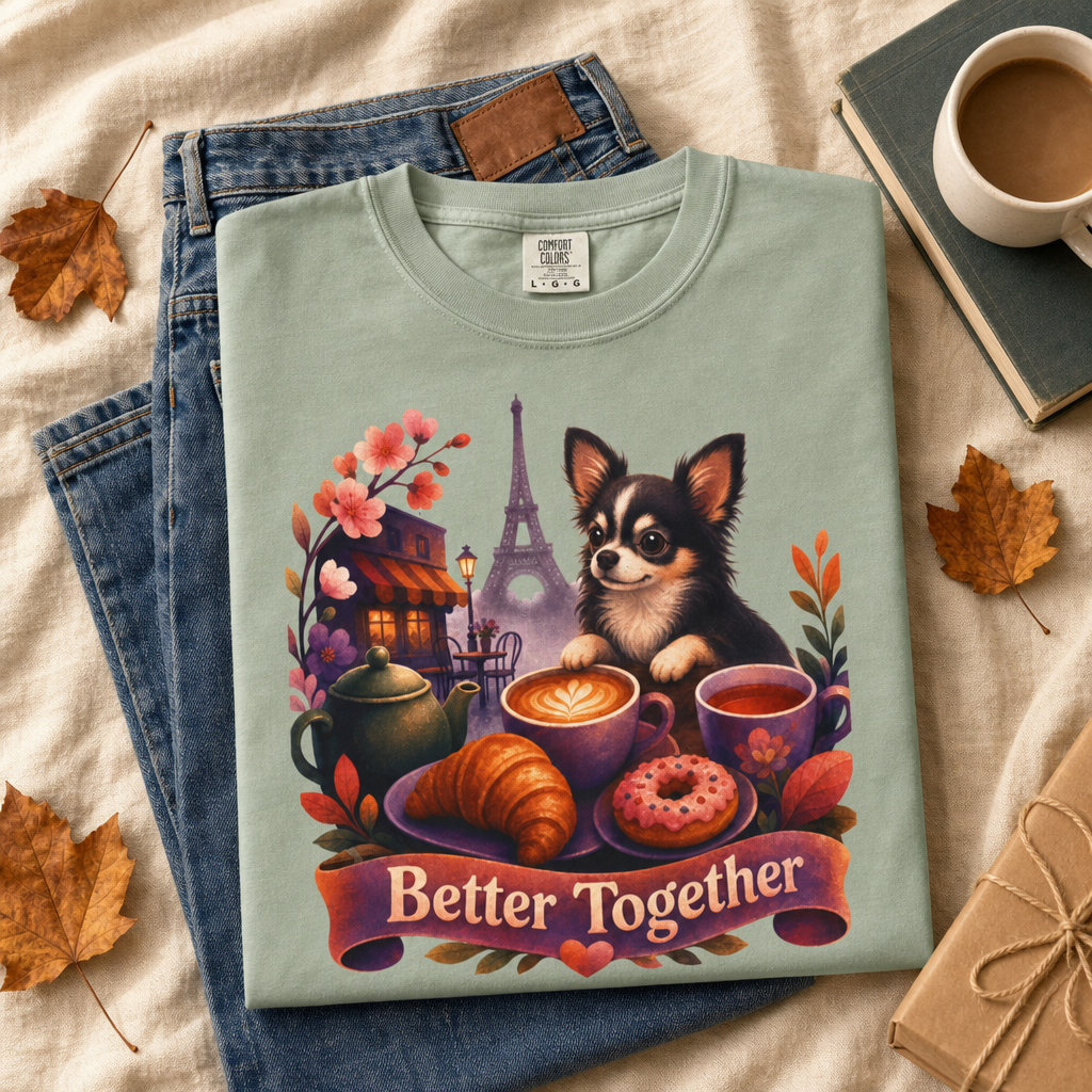 Better Together Chihuahua T-Shirt | Retro Dog, Coffee & Café Tee