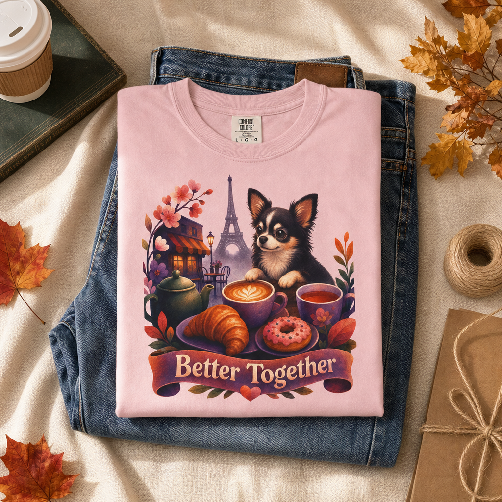 Better Together Chihuahua T-Shirt | Retro Dog, Coffee & Café Tee