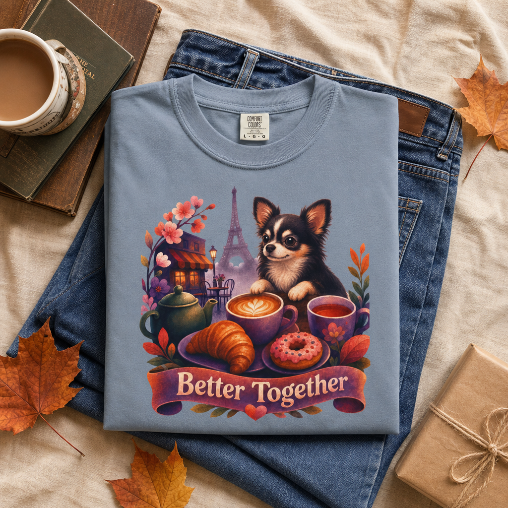 Better Together Chihuahua T-Shirt | Retro Dog, Coffee & Café Tee